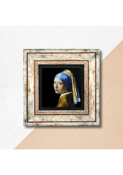 Johannes Vermeer İnci Küpeli Kız Taş Duvar Tablosu Çerçeveli Duvar Dekoru Wall Art T1-140