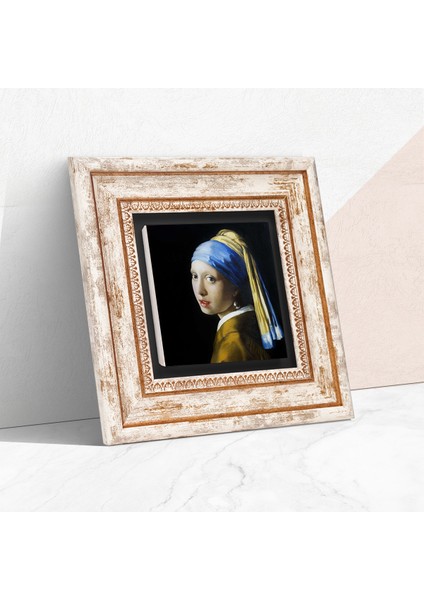 Johannes Vermeer İnci Küpeli Kız Taş Duvar Tablosu Çerçeveli Duvar Dekoru Wall Art T1-140