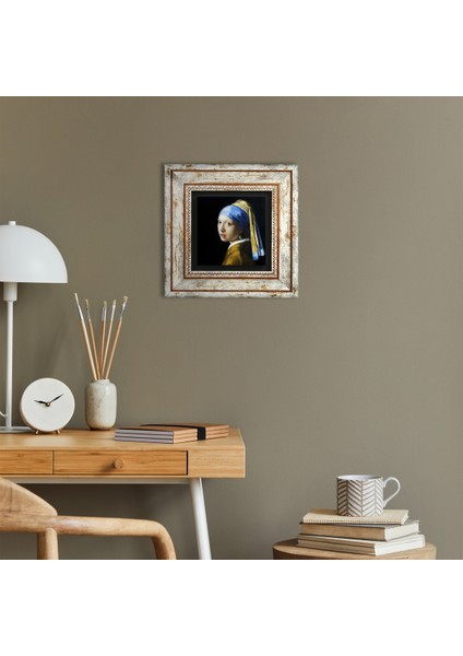 Johannes Vermeer İnci Küpeli Kız Taş Duvar Tablosu Çerçeveli Duvar Dekoru Wall Art T1-140