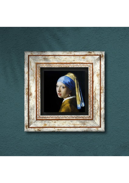 Johannes Vermeer İnci Küpeli Kız Taş Duvar Tablosu Çerçeveli Duvar Dekoru Wall Art T1-140