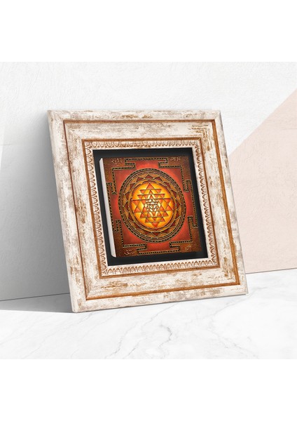 Sri Yantra Taş Duvar Tablosu Çerçeveli Duvar Dekoru Wall Art T1-172