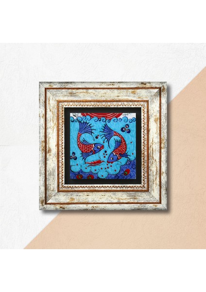 Çini Sanatı Balık Taş Duvar Tablosu Çerçeveli Duvar Dekoru Wall Art T1-184
