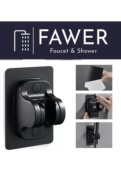 FAWER 5 Fonksiyonlu Siyah Yapışkan Mafsallı Duş Seti Duş Başlığı