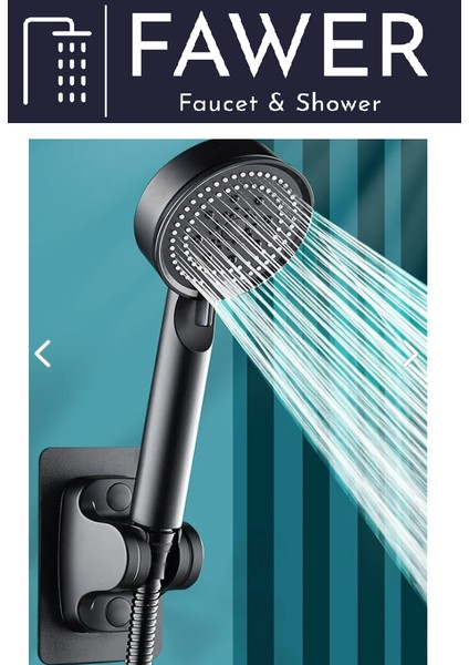FAWER 5 Fonksiyonlu Siyah Yapışkan Mafsallı Duş Seti Duş Başlığı