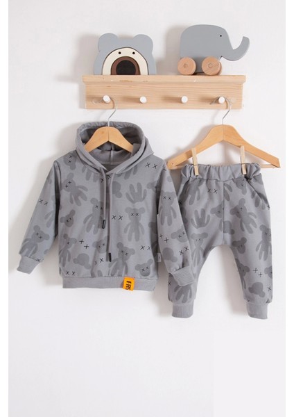 Cool Bear Kapüşonlu % 100 Pamuk Erkek Bebek Takımı