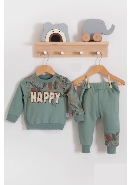 Happy Yaprak Desenli 2'li Erkek Bebek Takım