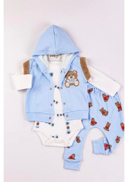 Bear Nakışlı Yelekli 3'lü Erkek Bebek Takımı fiyatları