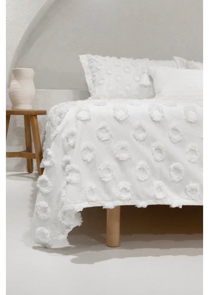 Sitra Krem Çift Kişilik Püsküllü Örtüsü 230X250 2 Yastık 50X70 5031