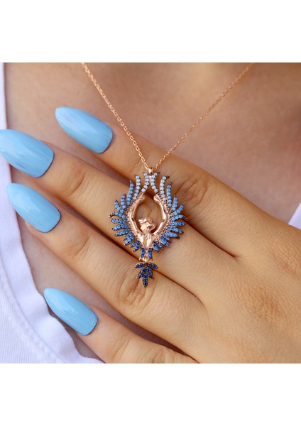 Opal Taşlı Arkası Dönük Kadın Gümüş Kolye