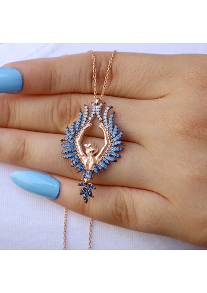 Opal Taşlı Arkası Dönük Kadın Gümüş Kolye modelleri