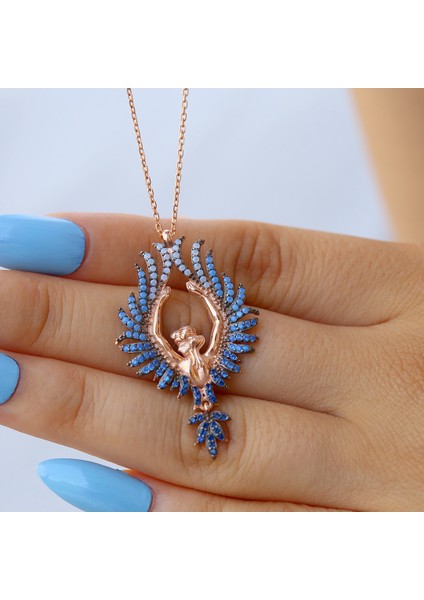 Opal Taşlı Arkası Dönük Kadın Gümüş Kolye fırsatları