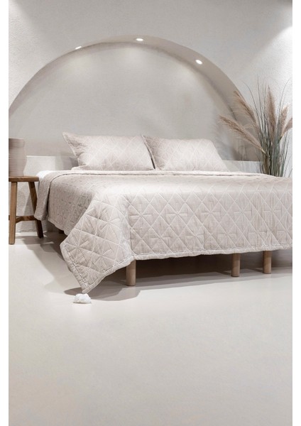 Stella Bej Çift Kişilik Baklava Desenli Yatak Örtüsü 230x250 2 Yastık 50x70 5029 modelleri