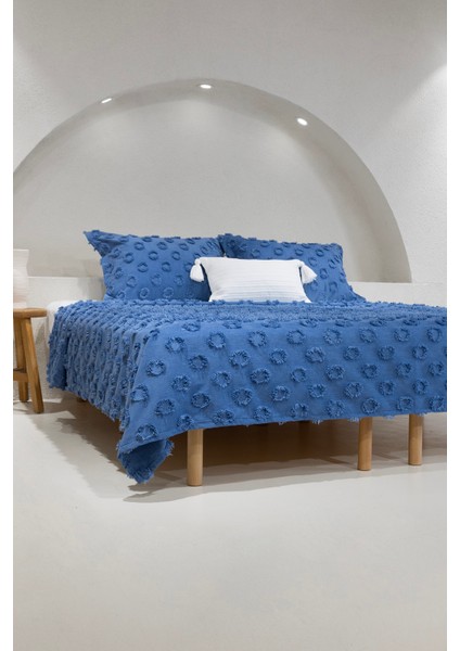 Sitra Lacivert Çift Kişilik Püsküllü Yatak Örtüsü 230x250 2 Yastık 50x70 5034 fırsatları