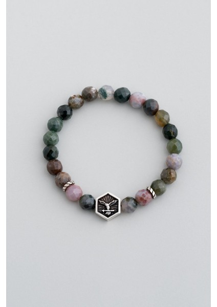 Attila'nın Kılıcı 18 Ayar Beyaz Altın Kaplama Gümüş Akik Taşlı Ayarlanabilir Erkek Bileklik