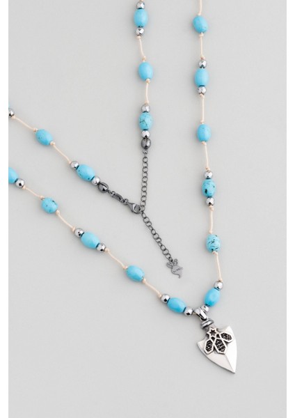 Selçuklu Yıldızı 84 cm Gümüş Turkuaz Taşlı Erkek Kolye