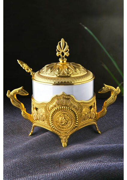 Yuvarlak Porselenli Şekerlik Gold