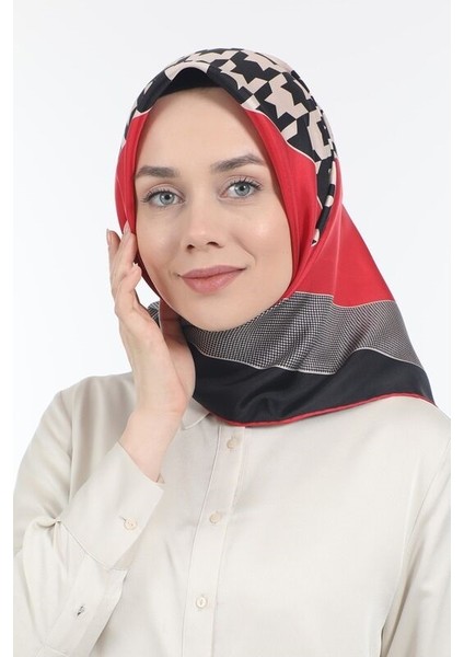 Trend Twill Eşarp Siyah Kırmızı Kaz Ayağı Desenli modelleri