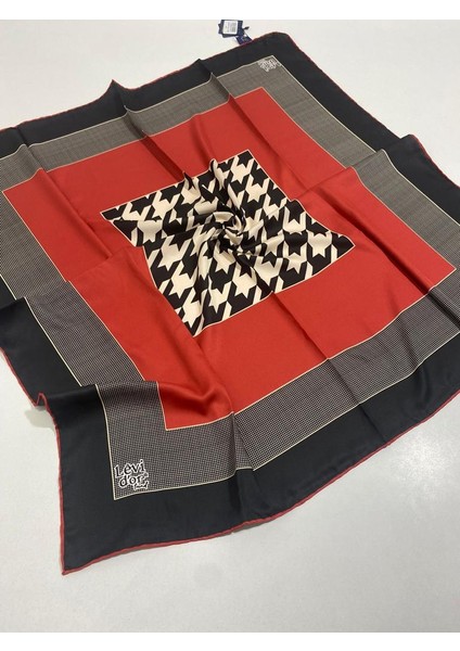 Trend Twill Eşarp Siyah Kırmızı Kaz Ayağı Desenli fırsatları