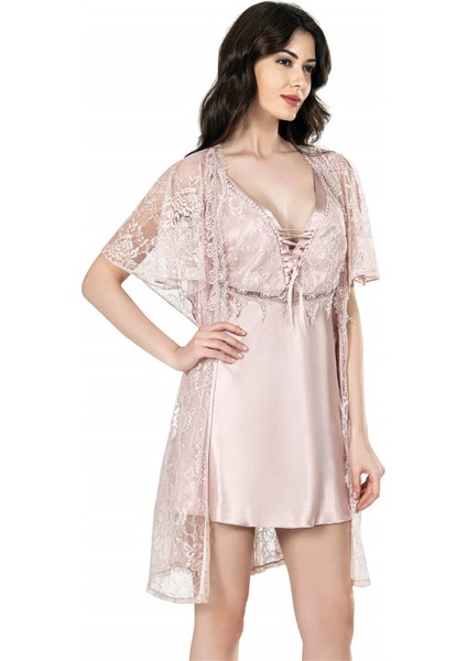 Aria's Closet Bordo Kısa Ikili Saten Sabahlık Gecelik Takımı modelleri