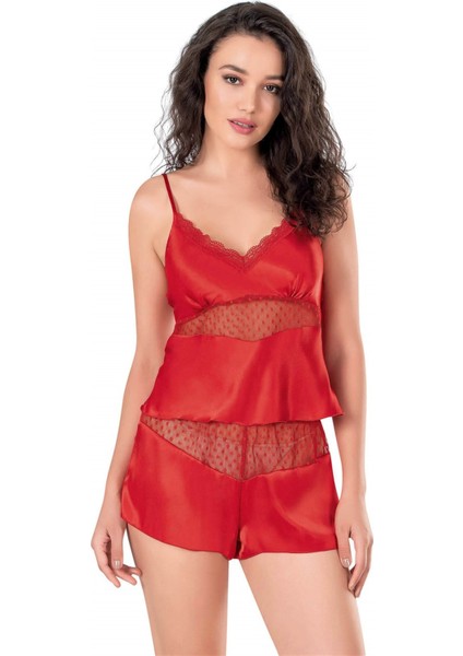 Aria's Closet Kırmızı Saten Babydoll Şort Takımı