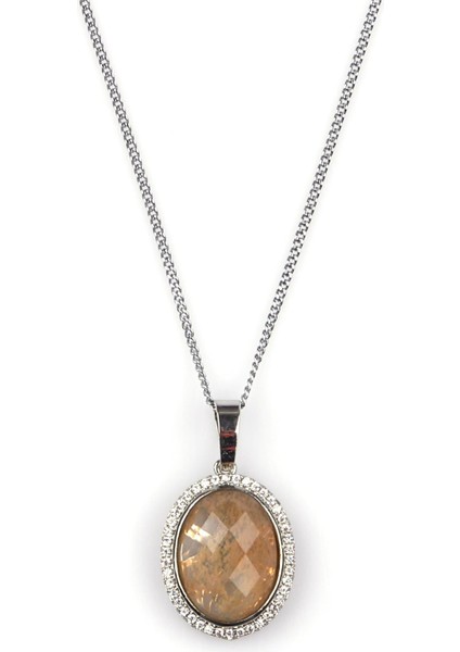 Sitrin Doğal Taş Gümüş Renkli Kolye