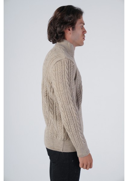 Erkek Vizon Saç Örgülü Yürütme Fermuarlı Dik Yaka Triko Yün Hırka TRIST-5297 fiyatları