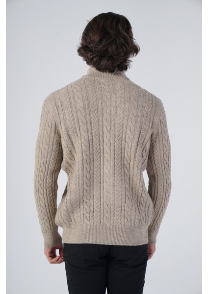 Erkek Vizon Saç Örgülü Yürütme Fermuarlı Dik Yaka Triko Yün Hırka TRIST-5297 modelleri