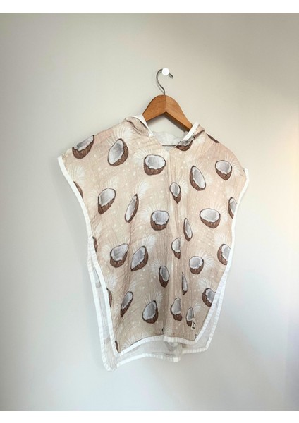 %100 Pamuk Müslin Kapşonlu Plaj Çocuk Bebek Panço Bornoz Banyo Havlu