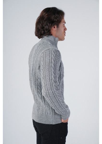 Erkek Gri Saç Örgülü Yürütme Fermuarlı Dik Yaka Triko Yün Hırka TRIST-5297 fiyatları