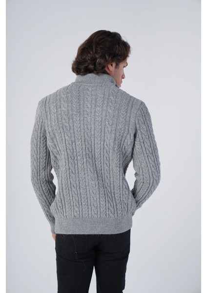 Erkek Gri Saç Örgülü Yürütme Fermuarlı Dik Yaka Triko Yün Hırka TRIST-5297 modelleri