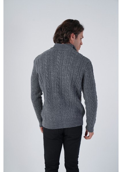 Erkek Koyu Gri Saç Örgülü Yürütme Fermuarlı Dik Yaka Triko Yün Hırka TRIST-5297 modelleri