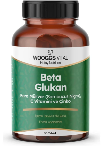 Woogss Vital Beta Glukan, Kara Mürver, C Vitamini ve Çinko Takviye Edici Gıda 60 Tablet