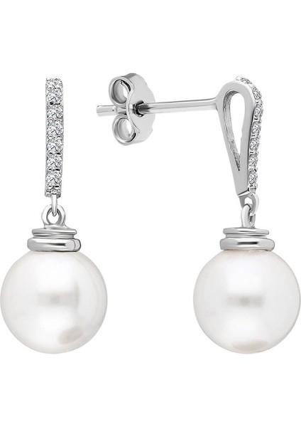 Pırlanta Taşlı Incili Küpe