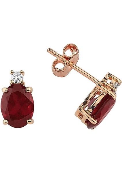 Pırlanta ve Oval Pembe Radolite Taşlı Küpe