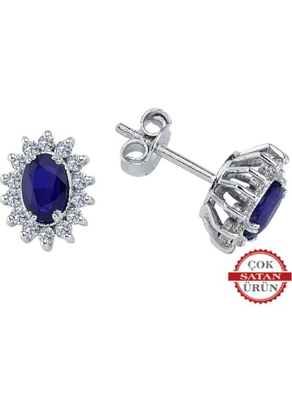 Pırlanta ve Oval Safir Taşlı Anturaj Küpe