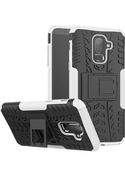 Samsung Galaxy J8 Kılıf Standlı Korunaklı Silikon Kapak (Hibrit)