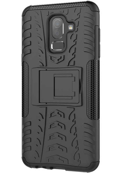 Samsung Galaxy J8 Kılıf Standlı Korunaklı Silikon Kapak (Hibrit)