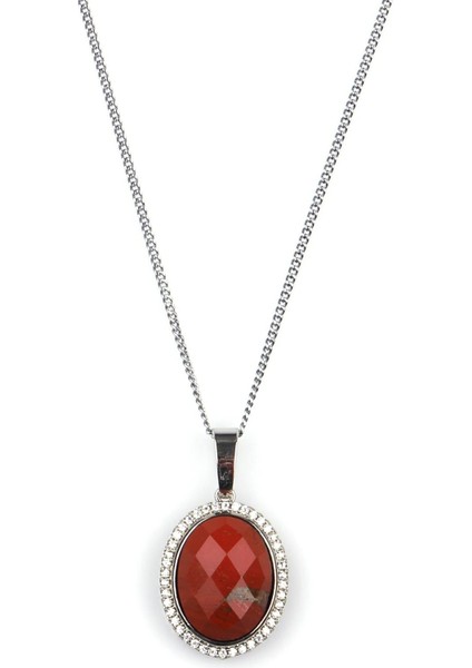 Red Jasper Doğal Taş Gümüş Renkli Kolye