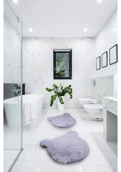 Balat Halı Sevimli Ayı Banyo Paspası 2 ' Li 2'li Banyo Halısı 50X50 ve 75X75