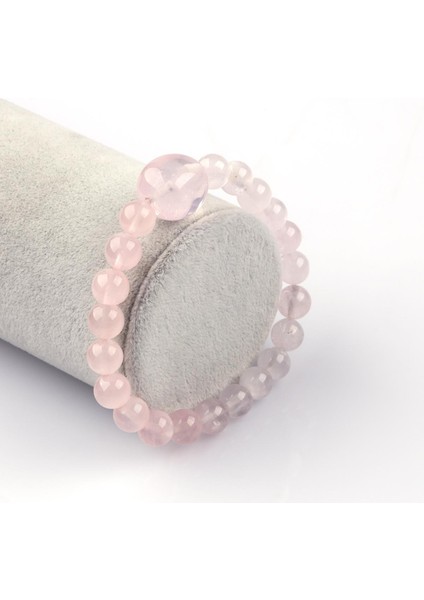 Pembe Kuvars Doğal Taş Bileklik 8mm Küre Kesim