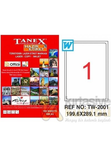 A4 Hazır Etiket Yapışkanlı - Tanex Tw- 2001