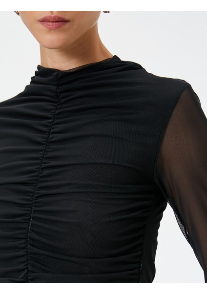 Uzun Kollu Tişört Kolları Tül Drapeli indirimleri