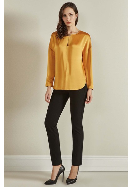 Uzun Kollu Hardal Dokuma Bluz