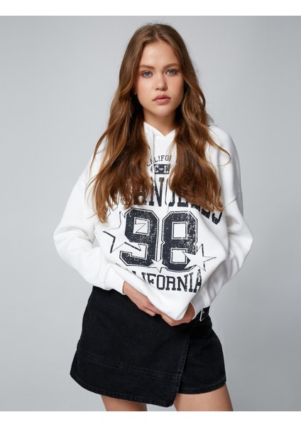 Kolej Oversize Sweatshirt Kapüşonlu Baskılı Uzun Kollu