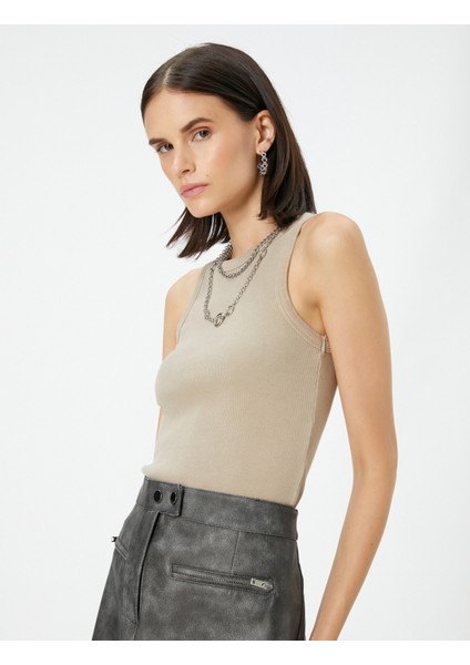 Fitilli Atlet Halter Yaka Slim Fit Pamuklu