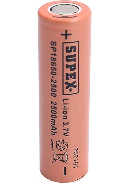 SUPEX 18650-2500 3.7 VOLT 2500 MAH DÜZ KAFA LI-ION PİL TEKLİ