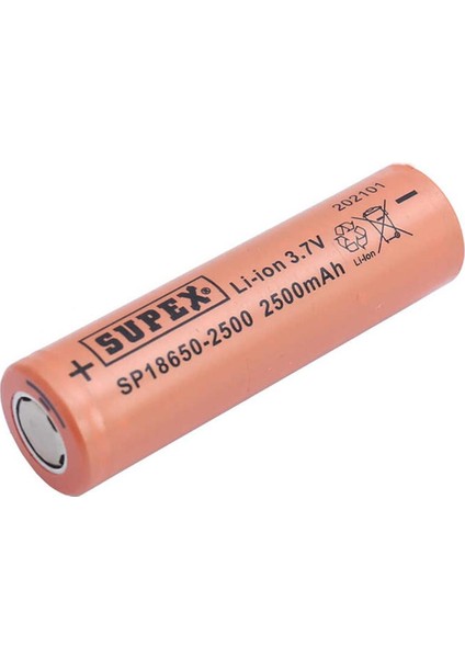 SUPEX 18650-2500 3.7 VOLT 2500 MAH DÜZ KAFA LI-ION PİL TEKLİ