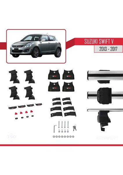 Suzuki Swift V 2013-2017 Arası ile Uyumlu Ace-4 Ara Atkı Tavan Barı Gri