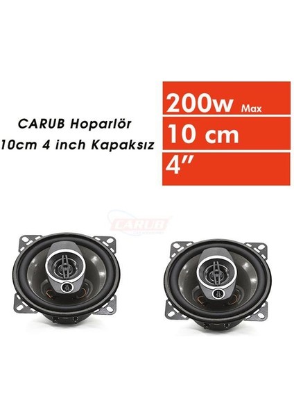 Oto Aksesuarcım Carub Yuvarlak Oto Hoparlör 3 Yollu Tweeterli 10CM 4" 200W