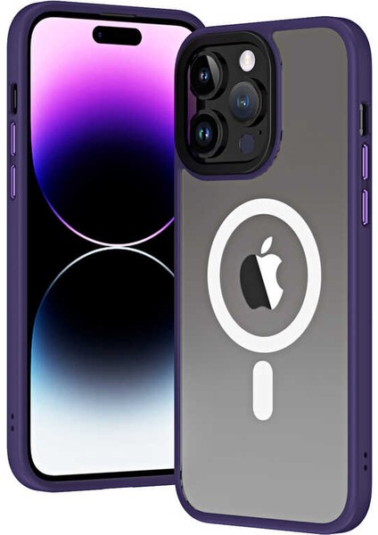 Apple iPhone 14 Pro Kılıf Şarj Destekli Kontrast Metal Hassas Buton Tasarım Kapak (Hibrit-Mag)